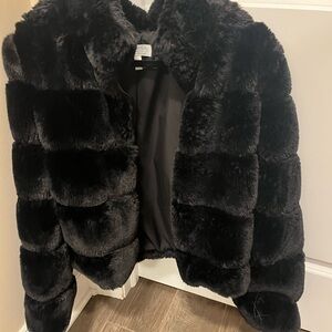 Sofia by Sofia Vergara Black Teddy Jacket Plush Faux Fur